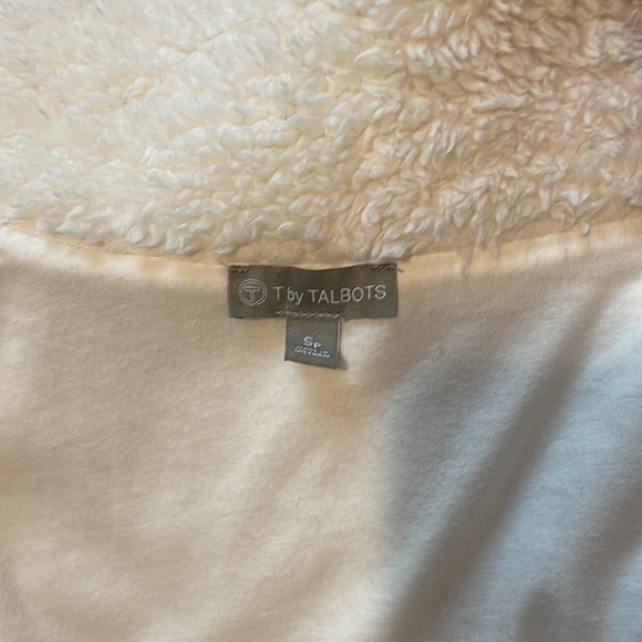 Talbots Zip-up Fleece Jacket.  Ivory/gray, SP - Picture 3 of 5